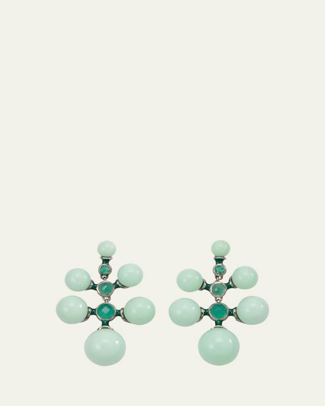 Radiant Earrings with Chrysoprase Spheres and Green Onyx
